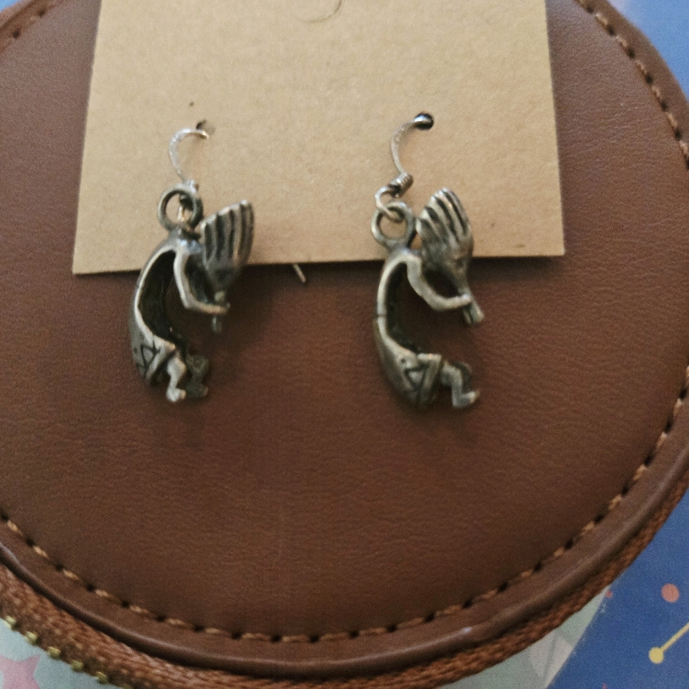 Kokopelli Silver Tribal Dangle Earrings 925